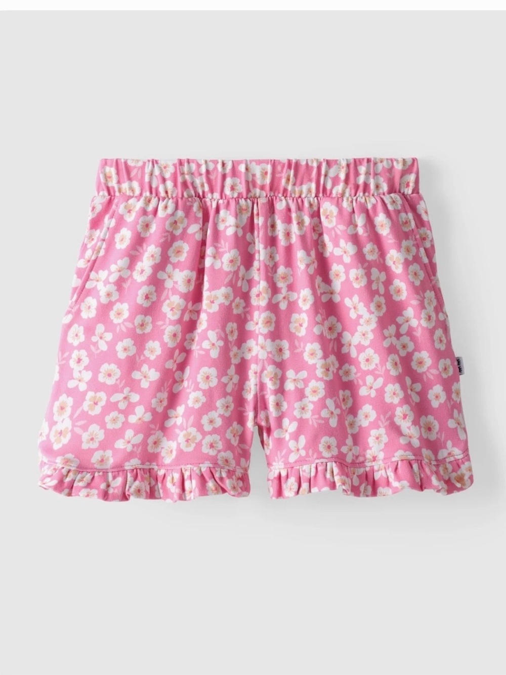 Little Sleepies ❀ Sweet Pink Petals ruffle shorts, floral bamboo